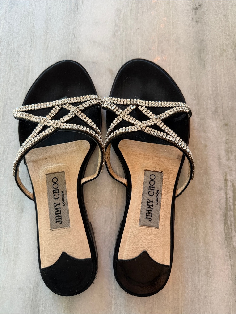 Jimmy Choo Black Crystal-Strap Slide Mules